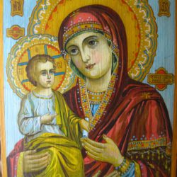 Икона Пресвятой Богородицы «Троеручица». Дерево 20х27 см.