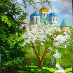 «Вид на МУЖСКОЙ ТРОИЦКИЙ МОНАСТЫРЬ в с Межиричи», холст, масло